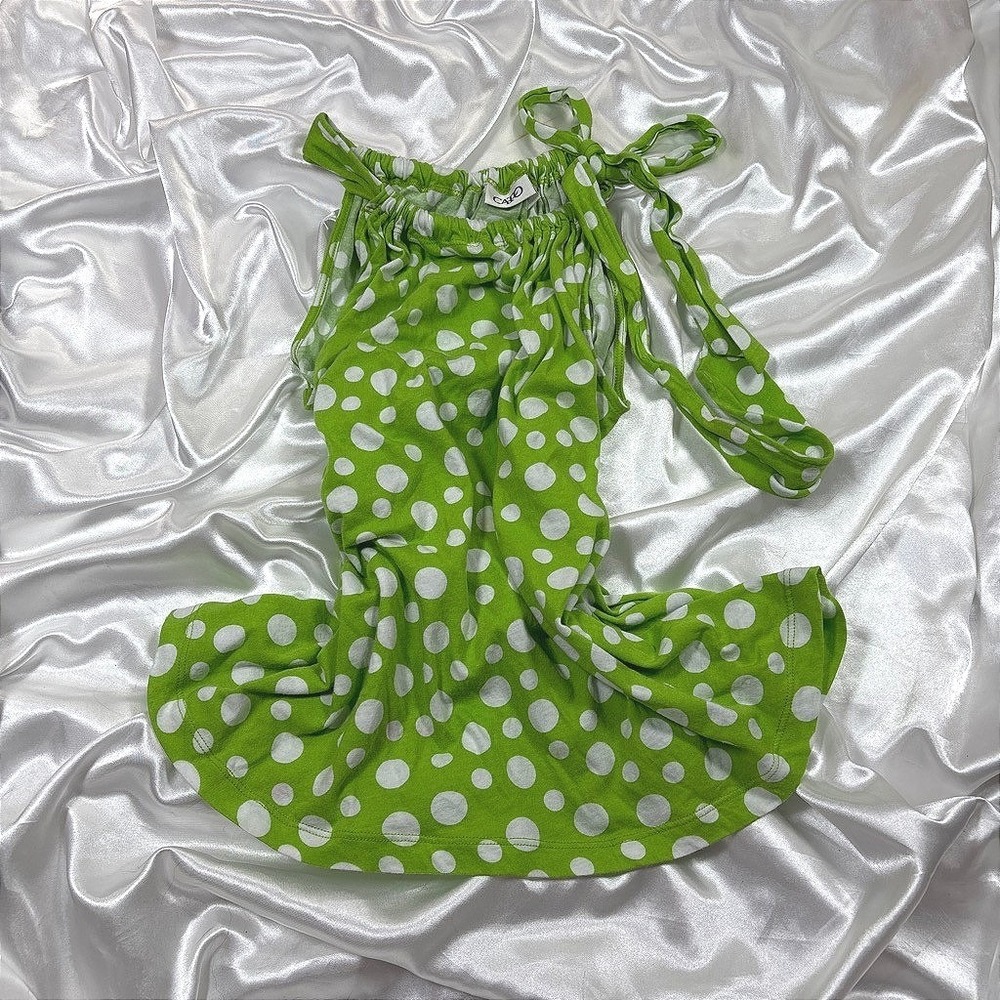 y2k Halter Top Green Polka Dot Cato Sleeveless Tie Neck Blouse L